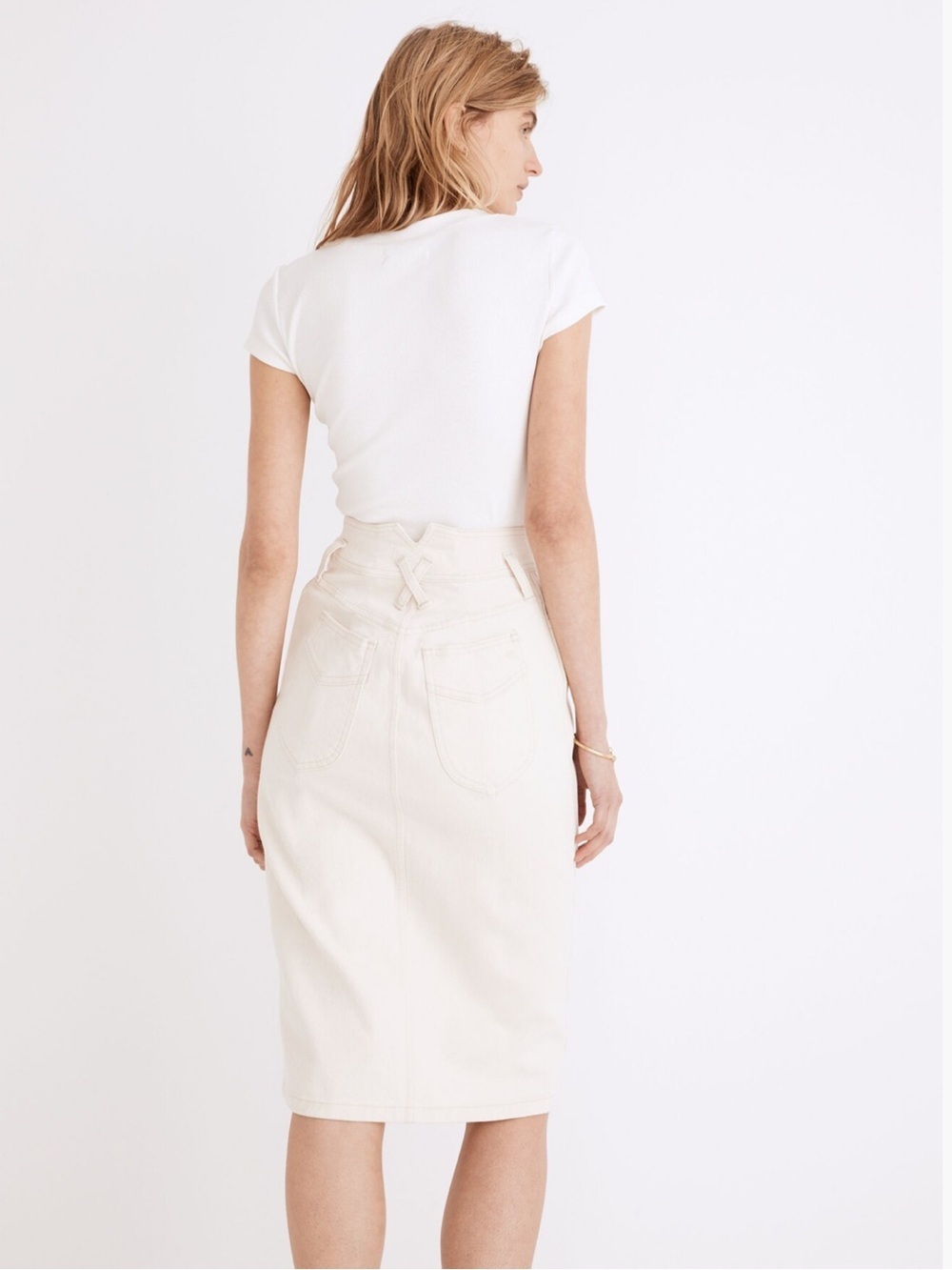 Madewell Western Edition Vintage Canvas Ecru Denim Midi Skirt Size 23 - Picture 3 of 11